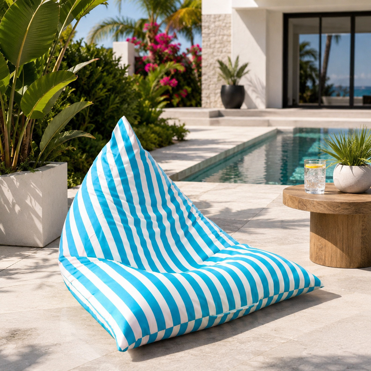 Pouf extérieur rayé