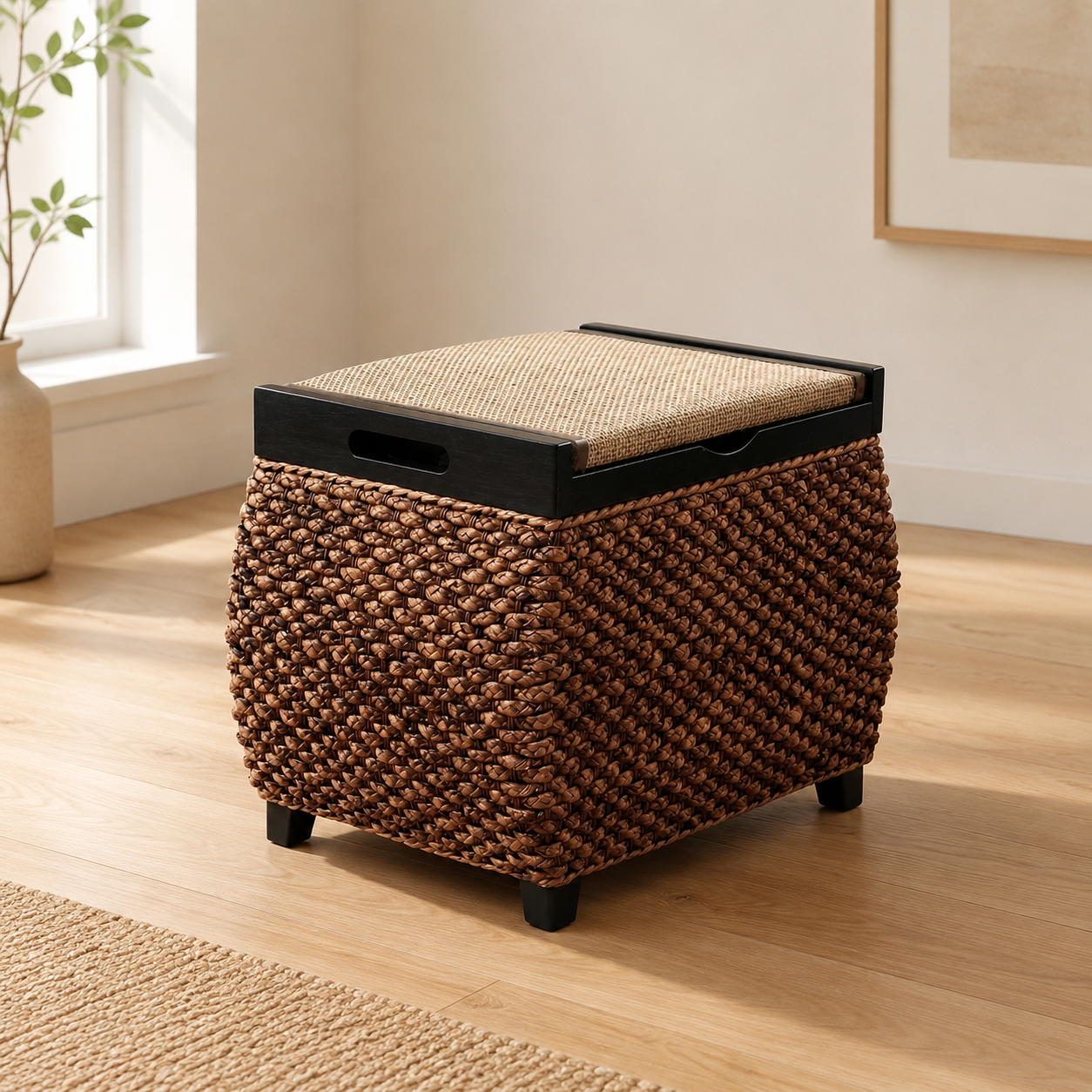 Pouf coffre en bois